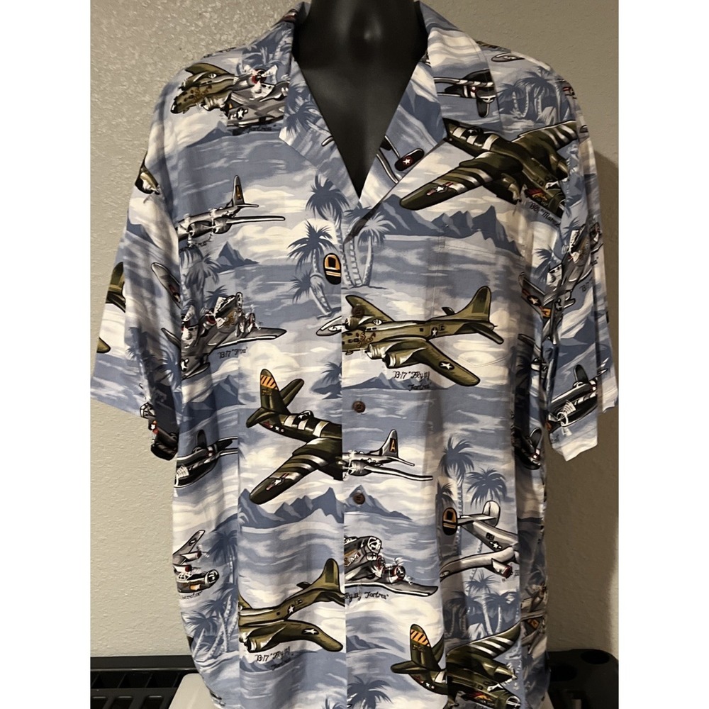 Kalaheo Mens 3XL WWII Military Aircraft Hawaii Shirt B-17 B-24 B-25 Blue Cotton